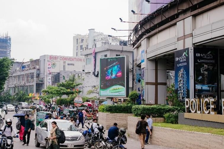 Police Plaza, Front Side — Tejgaon & GMG Moor facing LED billboard in Dhaka, facing Tejgaon & GMG Moor